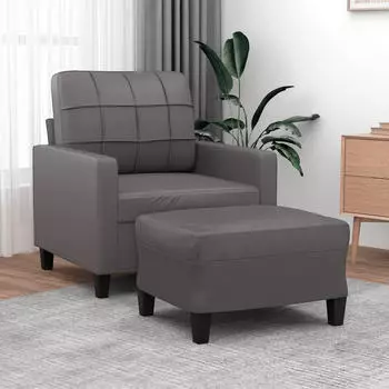 vidaXL Sessel mit Hocker, Kunstleder, grau, 60cm (3201011)
