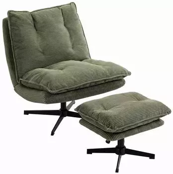 HomCom Relaxsessel mit Hocker, Cord-Optik, 360° drehbar, grün