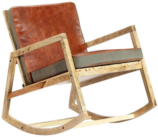 vidaXL Rocking Chair in Brown Leather and Wood