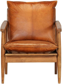 vidaXL Leather and Acacia Wood Chair Brown