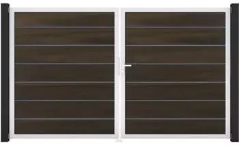 GroJa Solid Grande Premium Doppeltor BPC 300x180cm DIN Links Walnuss Alu-Rahmen (EV1)