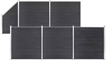 vidaXL WPC Zaun-Set 5 Quadrate + 1 Schr&auml;ge 965x186 cm Grau (3053237)