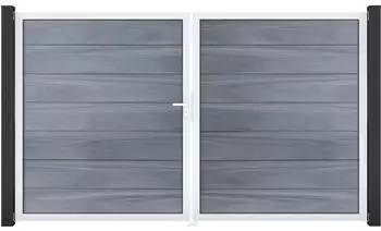 GroJa Solid Grande Doppeltor BPC 300x180cm DIN Links Steingrau co-ex, Alu-Rahmen EV1