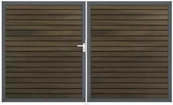 GroJa Solid Rhombus Doppeltor BPC 300x180cm Walnuss Co-Extrudiert, Anthrazitrahmen DIN Links (DB703)