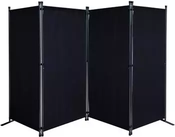 QUICK STAR Paravent 4-teilig 165x220cm, Stoff, faltbar, schwarz (47758)