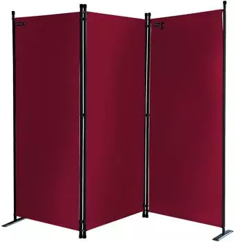 QUICK STAR Paravent 3-teilig 170x165cm, Stoff, Rubinrot, faltbar (47719)