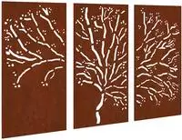 vidaXL 3-tlg. Garten-Wanddeko 105x55 cm Cortenstahl Baum-Design