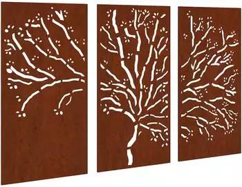 vidaXL 3-tlg. Garten-Wanddeko Baum-Design 105x55cm Cortenstahl (824511)