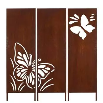 Kapaga Sichtschutz-Set Metall 3x Schmetterlinge 160x50cm Edelrost