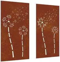 vidaXL 2-tlg. Garten-Wanddeko 105x55 cm Cortenstahl Blumen-Design