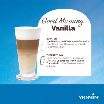 Monin Sirup Vanille light (zuckerfrei) 1l – Vielseitige Anwendung für professionelle und private Getränke-Zubereitung