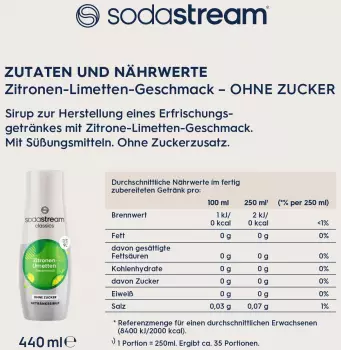 SodaStream Zitrone-Limette ohne Zucker (440ml) – SodaStream Zitrone-Limette ohne Zucker (440ml) – ergiebiger Getränkesirup für 9 Liter