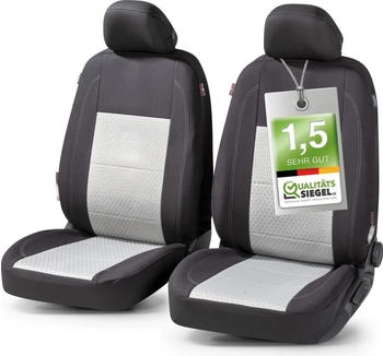 Walser Autositzbezug ZIPP-IT Premium Avignon PKW-Schonbezüge für 2 Vordersitze mit Reißverschluss-System schwarz/silber