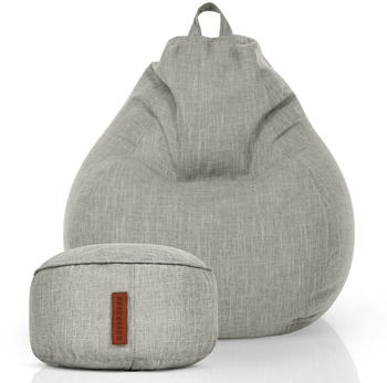 Green Bean 2er Set Indoor Sitzsack Home Linen + Hocker Silber Grau