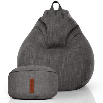 Green Bean 2er Set Indoor XXL Sitzsack Home Linen + Hocker Dunkel Asphalt
