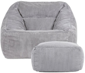 Icon XXL-Sessel Morgan mit Hocker Cord 100x80x88 cm grau