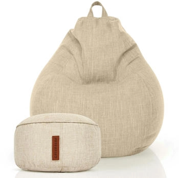 Green Bean 2er Set Indoor XXL Sitzsack Home Linen + Hocker Sand Creme