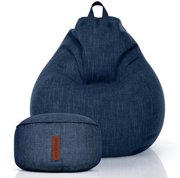 Green Bean 2er Set Indoor XXL Sitzsack Home Linen + Hocker Dunkel Navy