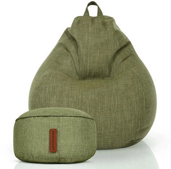 Green Bean 2er Set Indoor Sitzsack Home Linen + Hocker Grün