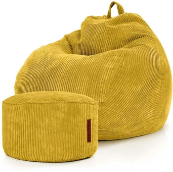 Green Bean 2er Set Indoor XXL Sitzsack + Pouf Scoop+Cord EPS-Perlen Gelb