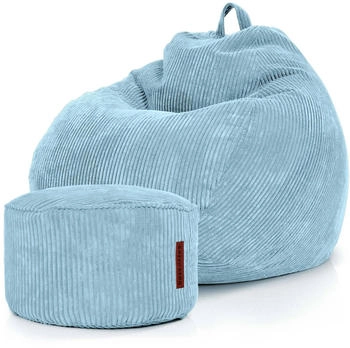 Green Bean 2er Set Indoor XXL Sitzsack + Pouf Scoop+Cord EPS-Perlen Hellblau