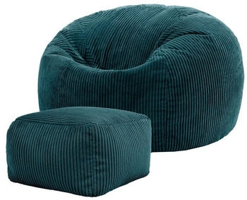 Icon Sitzsack Klassischer Cord Kingston mit Hocker 85x50cm blaugrün