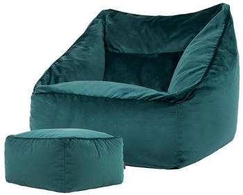 Icon XXL Sitzsack Samt Natalia mit Hocker 100x80x88cm blaugr&uuml;n