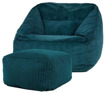 Icon XXL Sitzsack Cord Flauschig Morgan mit Hocker 100x80x88cm blaugrün