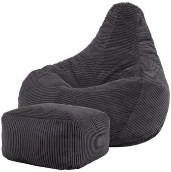 Icon Sitzsack Sessel mit Liege Cord Dalton mit Hocker dunkelgrau