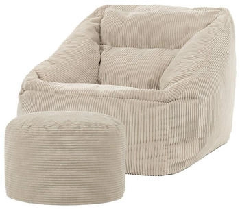 Icon XXL Sitzsack Cord Flauschig Morgan mit Sitzpouf 100x80x88cm beige