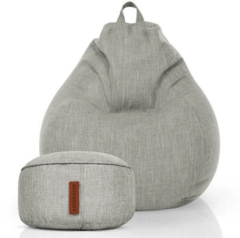 Green Bean 2er Set Indoor XXL Sitzsack Home Linen + Hocker Silber Grau