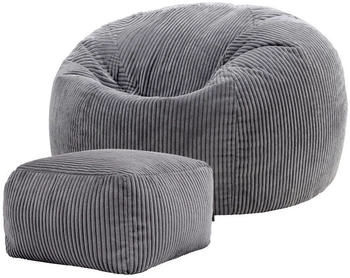 Icon Sitzsack Klassischer Cord Kingston mit Hocker 85x50cm grau