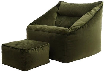 Icon XXL Sitzsack Samt Natalia mit Hocker 100x80x88cm oliv
