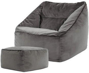Icon XXL Sitzsack Samt Natalia mit Hocker 100x80x88cm grau