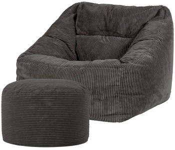 Icon XXL Sitzsack Cord Flauschig Morgan mit Sitzpouf 100x80x88cm grau