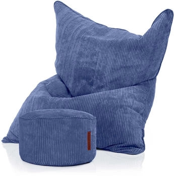 Green Bean XXL Sitzsack Square + Sitzhocker Cordstoff 370 Liter EPS-Perlen Dunkelblau