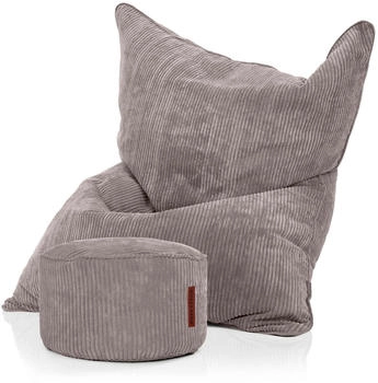 Green Bean XXL Sitzsack Square + Sitzhocker Cordstoff 370 Liter EPS-Perlen Grau