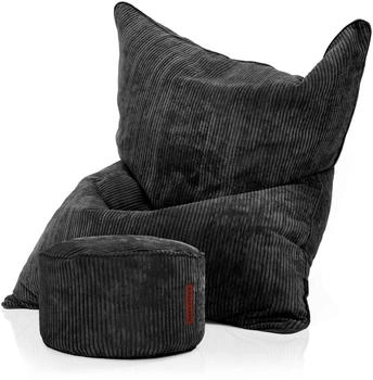 Green Bean XXL Sitzsack Square + Sitzhocker Cordstoff 370 Liter EPS-Perlen Schwarz