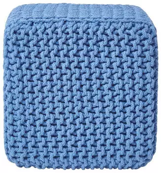 Homescapes Strick-Pouf W&uuml;rfel, Baumwolle, Blau (SF1232A)