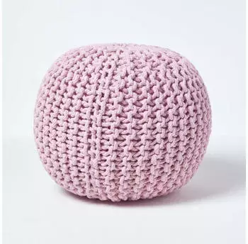 Homescapes Runder Strickpouf Baumwolle, Rosa, 35x40cm