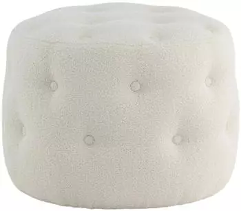 Venture Home Benjamin Runder Pouf Teddy Polyester, Offwhite
