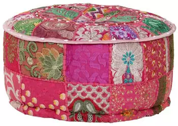 vidaXL Patchwork Sitzpouf Rund, Baumwolle, handgefertigt, 40x20cm, Rosa (246574)