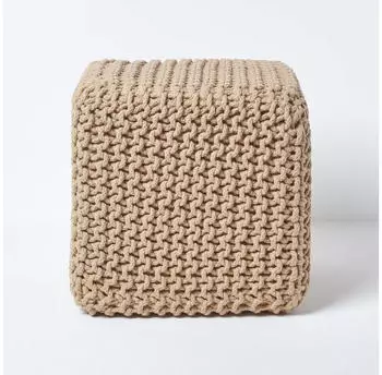 Homescapes W&uuml;rfel-Pouf Gestrickt Baumwolle, Beige