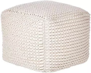 Beliani Daman Quadratischer Pouf Baumwolle Flechtmuster Hellbeige 50x50x35cm (Daman)