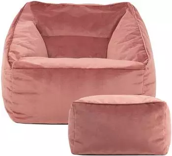 Icon Natalia Riesiger Samt Sitzsack Sessel mit Hocker, Rosa (Natalia)