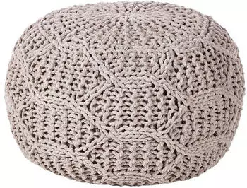 Beliani Triman Makramee Pouf Handgewebt Baumwolle & Polyester Taupe 50x50x35cm (Triman)