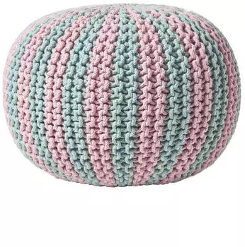 Homescapes Strickpouf rund, blau-rosa gestreift, 100% Baumwolle, &Oslash;50x40cm