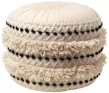 Homescapes Sahara Makramee Getufteter Pouffe, Creme & Schwarz