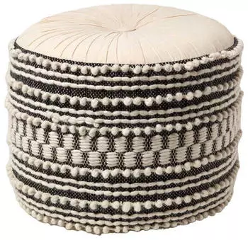 Homescapes Priya Makramee-Pouffe, Creme & Schwarz