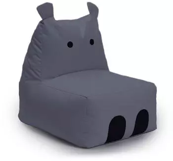 Lumaland Animal Line Hippo Kindersitzsack, wasserabweisend, 80x70x65cm, Stahlgrau